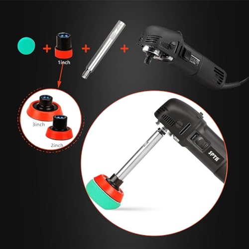 SPTA Mini Polishing Machine Buffer Rotary Polisher Auto Detailing Superpolish with 27Pcs Detail Polishing Pad Mix Size Kit Buffing Pad and 75mm ,100mm,140mm M14 Thread Extension shaft