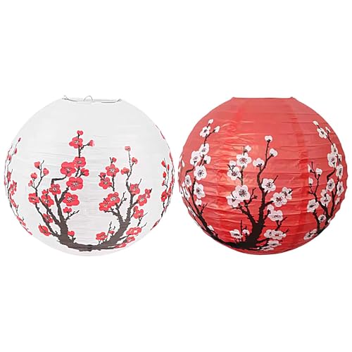 Lanterna di carta con fiori - Lanterna di carta rotonda con fiori di pruno da 30 cm, Lanterna di carta rotonda retrò con fiori di pruno cinese | Decorazione della stagione del festival primaverile, de