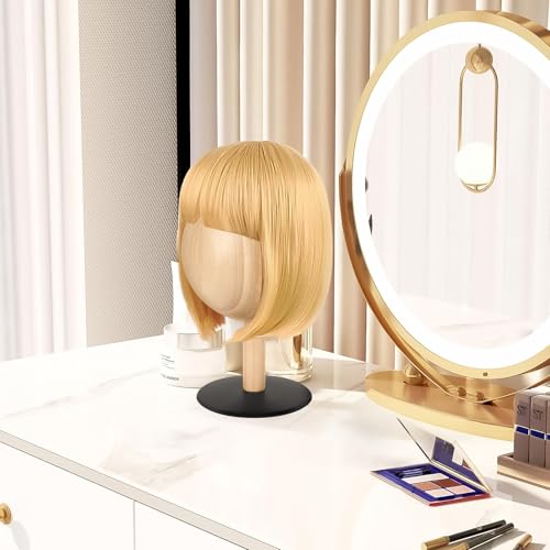 GEEKRIA Suporte de exibição de chapéu e peruca, suporte de cabeça de peruca de madeira, cabeça de bl