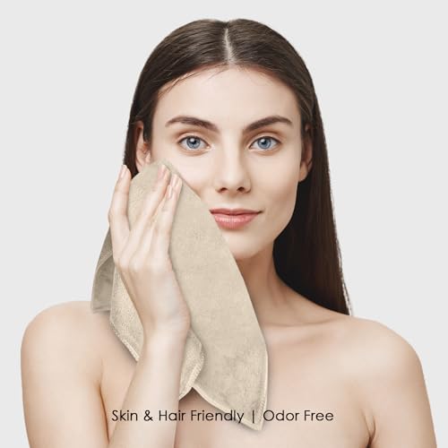 Image of HOUSSE Microfiber Face Towels | Ultra Absorbent, Odour-Free, Quick Dry 550 GSM Face Towel for Home, Gym, Travel, Running and Personal Use | 30x30 cm | Set of 4 in One Colour (Beige, Pack of 4)