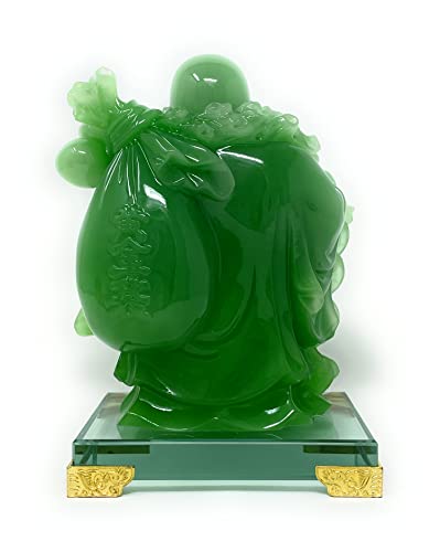 HOULU 8 inch Laughing Buddha Statue for Home Decor, Green Lucky Happy Buddha Figurine, Indoor Buddha Decoration for Good Luck
