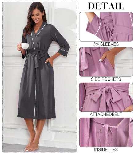 Image of PrinStory Womens Robe Long Knit Bathrobe Lightweight Soft Robes Ladies Bath Robe