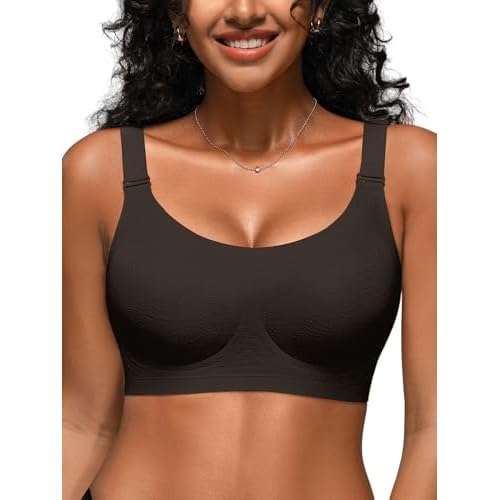 Jelly Bras for Women No Underwire, Full Coverage Seamless Comfortable Bralette with Support and Lift, Wireless Padded Bra U-Neck Jacquard Medium Black