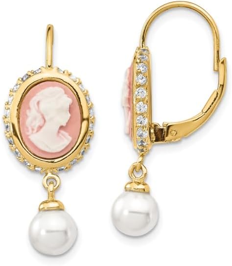 Miniatura 4 de Pendientes colgantes de plata de ley 925 con perlas de imitación y circonita cúbica CZ Cameo Drop, Latón, Perla Circonia cúbica