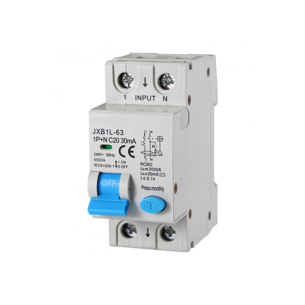 gloca Interruttore Magnetotermico Differenziale 2P 20A 30mA 220V 4.5KA 2 Moduli DIN C20