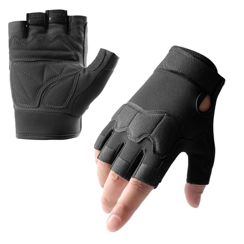 SUJAYU Fingerless Outdoor Gloves for Men Women, Knuckle Protection for Cycling Hiking Bicycle Riding Motorcycle Gloves for Men Women (Black, Medium)
