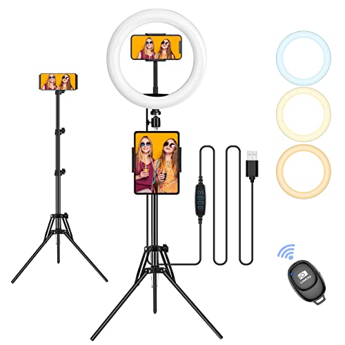 10'' Selfie Ring Light with 65'' Tripod Stand and Cell Phone Holder, Coquimbo Dimmable LED Circle Lights for TikTok, YouTube, Live Stream, Makeup, Video, Selfie, Compatible with All Cell Phones