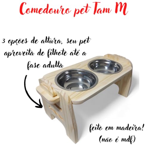 Comedouro Pet Cachorro E Gato Duplo Com Regulagem Altura M Com Tigelas em Aço Inox