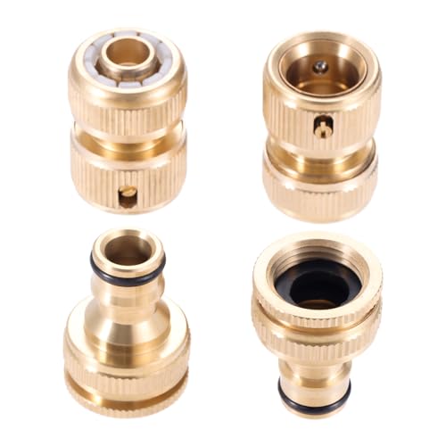Hicello 4PACK Garden Hose Quick Connector, Quick Disconnect Hose Fittingsn Kit, Brass End Connector, Tap Adaptors