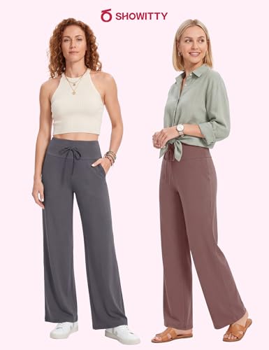 Image of Showitty 1 /3 Pack Women's Wide Leg Pants with Pockets, Casual Loose Pajama Palazzo Trousers Sweatpants for Yoga Lounge