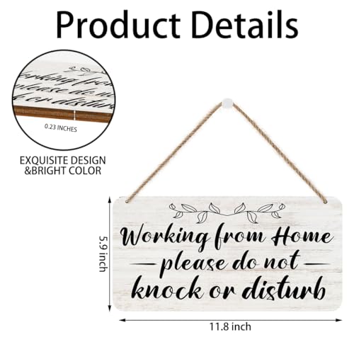 Image of Funny Working from Home Wooden Wall Sign Decor for Home Entryway Farmhouse | Hanging Sign Please Do Not Knock Or Disturb Wood Plaques for Home Office, Rustic Signs Wall Art Decor, 12 x 6 Inch