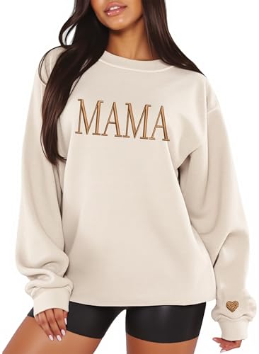 Image of NAZENTI Mama Embroidered Crewneck Sweatshirt Mama with Heart on Long Sleeve Fashion Pullover Size S-4XL