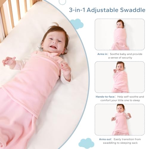 Image of ZIGJOY Swaddle Sleep Sack Newborn 1.5 Tog Fleece Wearable Blanket Baby 6-12 Months - Lightweight MicroFleece Winter Sleeping Sacks Bag for Infant Girl Boy Gifts, Pink
