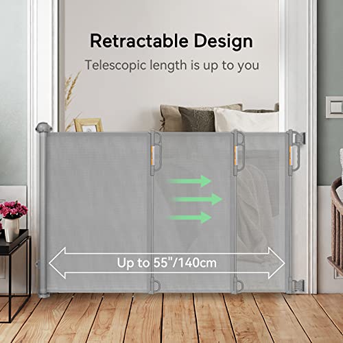 Momcozy Retractable Baby Gate, Alarm Mesh Baby Gate Or Mesh Dog Gate, 33 Inches High, Extends To 55 Inches Wide, Child Safety Gate For Doorways, Stairs, Hallways, Indoor/Outdoor. #TOP5