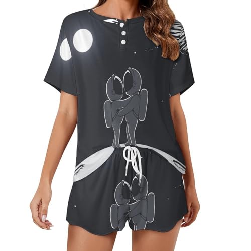 Pyjama femme manches courtes Espace Planète contre les nuits chaudes