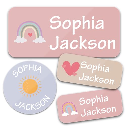 Bunny Badges Personalized Daycare Name Labels for Kids (130 Labels) - Custom Waterproof Name...