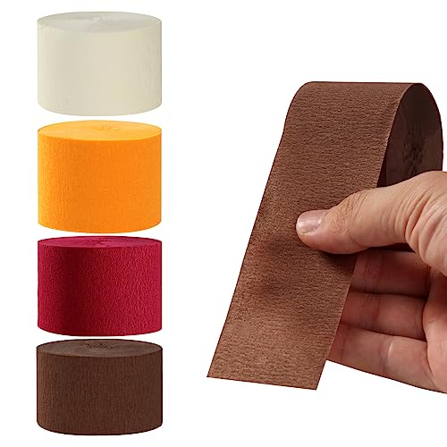 Image of Beige-Orange Brown Fall Party-Decorations Streamers - 8 Rolls Boho Neutral Autumn Baby Shower Thanksgiving Harvest Crepe Tissue Paper Streamer,Birthday Bridal Engagement Wedding Garland Decor Panduola