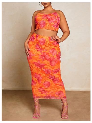 MakeMeChic Women's Plus Size Casual Allover Floral Print Bodycon High Waist Boho Pencil Midi Long Skirts4