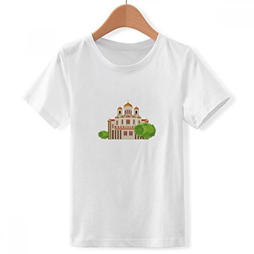T-shirt blanc garçon Russie col rond résistant et confortable pour enfant en petite taille