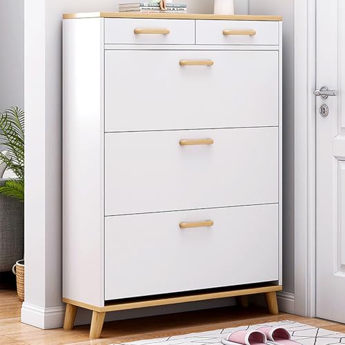 Zapatero moderno con 3 cajones abatibles, independiente, 24 pares, zapatero para entrada, armario, zapatero estrecho, diseño de ahorro de espacio, tamaño A80 x 24 x 135 cm
