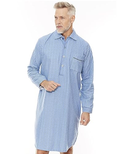 Champion Mens Brushed Cotton Striped Nightshirt Sleepwear Dark Blue L
