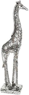 Giraffe Figure - Large Silver Giraffe - Decorative Leaves (45635)