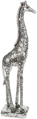 Giraffe Figure - Large Silver Giraffe - Decorative Leaves (45635)