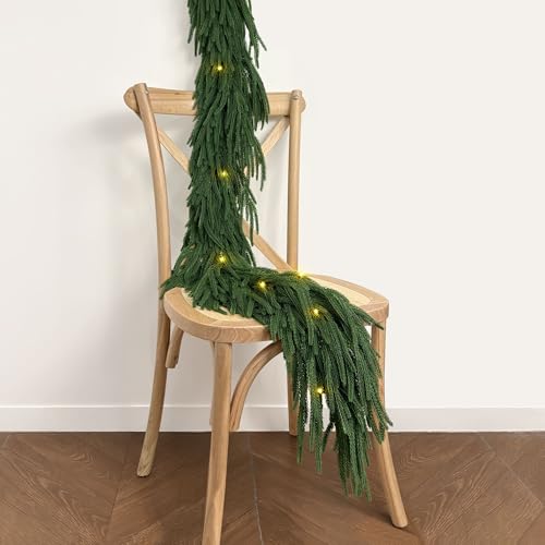 6ft Christmas Garland with Lights, Norfolk Pine Garland, Realistic | Green Garlands for Mantle, Stair Railing, Battery Operated Indoor/Outdoor New Year Holiday Decoration with Timer - image 4