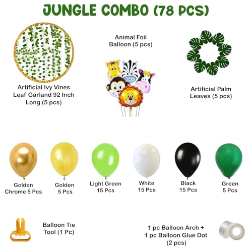 Image of Party Propz Jungle Theme Birthday Decoration Kit- 78 Pcs, Animal Theme Bday Decorations | Animal foil Balloons | Jungle Safari Theme birthday Decorations for Kids, Jungle Theme Balloons
