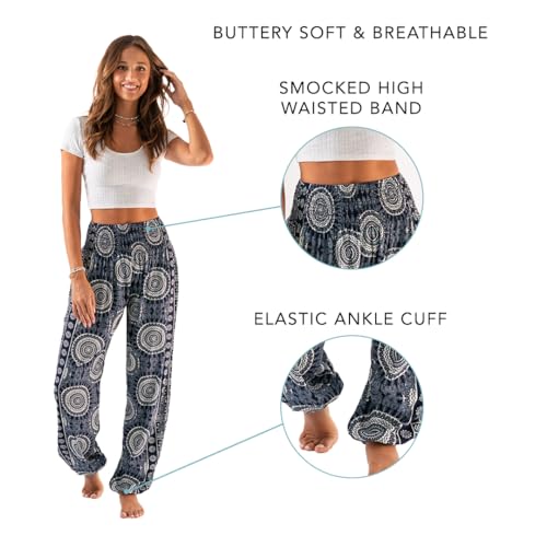 Image of Lotus and Luna Women's Harem Pants Thai Pants for Beach & Lounge High Waisted Flowy Boho Pants Genie Pants Yoga Pants