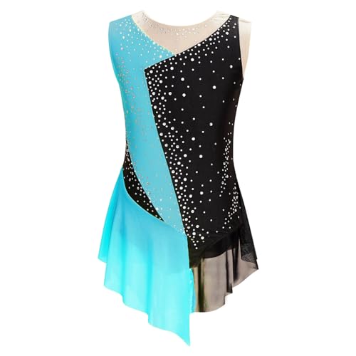 Kaerm Body Da Pattinaggio Artistico Bambina Leotard Da Balletto Senza Maniche Tuta Vestito Da Danza Moderna Latino Ragazze Vestiti Da Ballerina Abiti Da Ballo Ballet Blu verde 7-8 anni