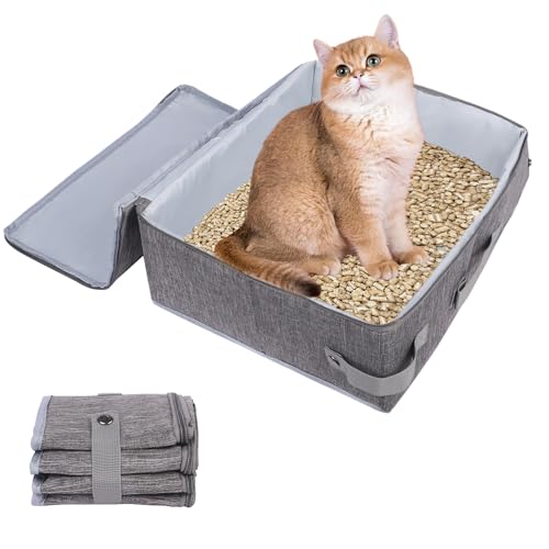 Foldable Cat Litter Box with Lid, Cat Travel Litter Box, Portable Litter Tray for Travel, Litter Tray for Small Cats & Rabbits,Pet Supplies (B)