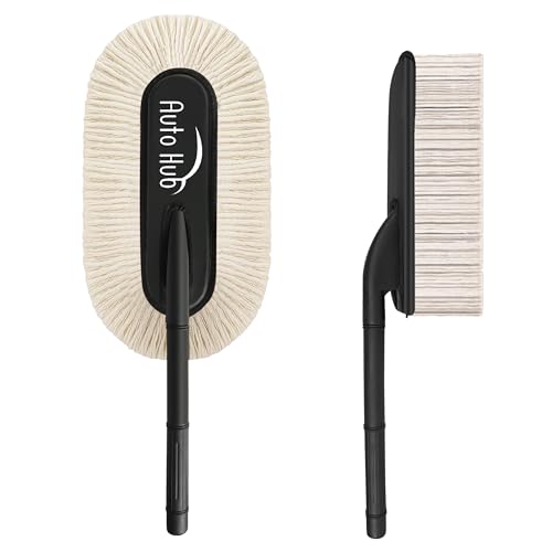 Image of Auto Hub Car Duster - Lint-Free & Scratch-Free Car Cleaner Brush with Long Handle - Car Dust Cleaner Features Paraffin Wax Coating for 2X Better Cleaning Performance - Car Cleaning Brush - Pack of 2