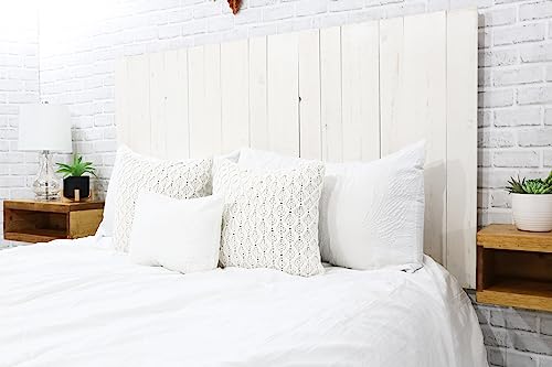 Barn Walls Whitewash Headboard, Cottage Design Distress, Solid Wood Headboard Floating Panels, Wall Mount, Adjustable Height Easy Assembly, Queen Size - Image 5
