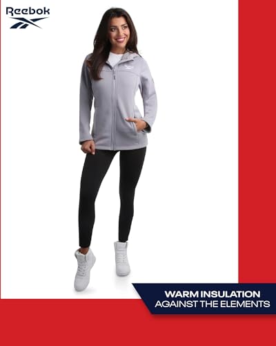 Reebok Jaqueta feminina - Jaqueta softshell de tecido à prova de vento com capuz para corrida, camin