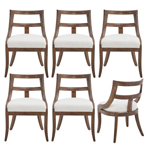 Farmhouse Kitchen Dining Room Chairs Set of 2, Comfy Upholstered Dining Chairs with Open Back and Brown Legs, Wooden Side Chairs for Dining Table/Reception/Restaurant, Khaki Stripe