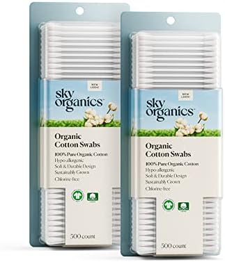 Sky Organics Organic Cotton Swabs for Sensitive Skin, 100% Pure GOTS Certified Organic for Beauty & Personal Care, 1000 ct.