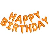 Happy Birthday Orange Aluminum Foil Letters Balloons 16 Inch Aluminum Foil Banner Balloons for Birthday Party Decorations Supplies