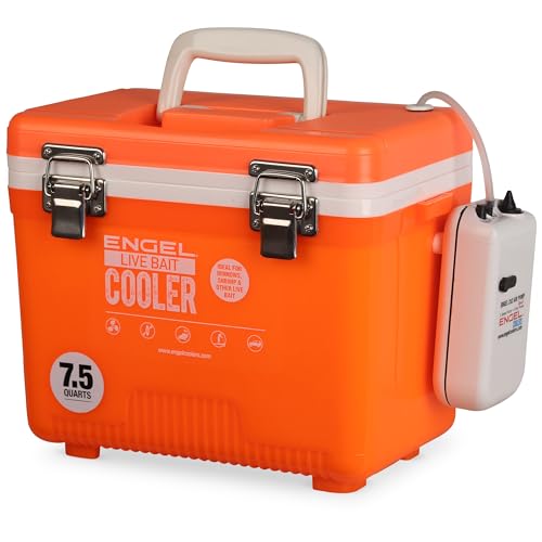 Image of Engel Live Bait Cooler Box with 2nd Gen 2-Speed Aerator Pump - Portable Fishing Station & Minnow Bucket for Shrimp & Other Live Fish with Aerator - ENGLBC-N