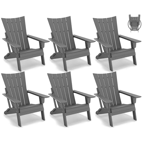 GREENVINES Folding-Adirondack-Chairs-Set-of-6 | HDPE Plastic | Arch Series | Fire Pit Chair | All Weather | for Outdoor Patio Deck Backyard Poolside |