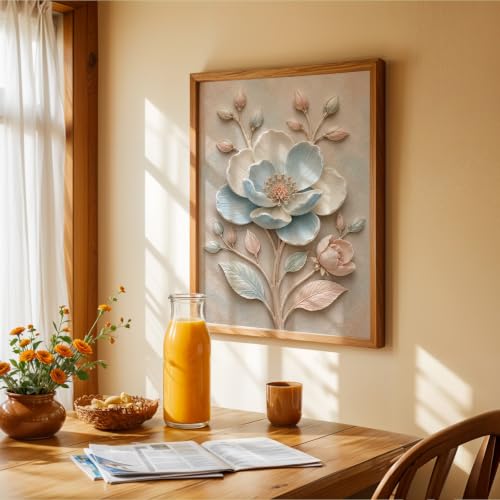 Image of NoWorries Floral Botanical Wall Painting with Frame | Premium Textured Flower & Leaf Artwork, Pastel Nature Wall Decor Framed for Living Room Bedroom Office and Home Decoration (Art-3,17x25inch)