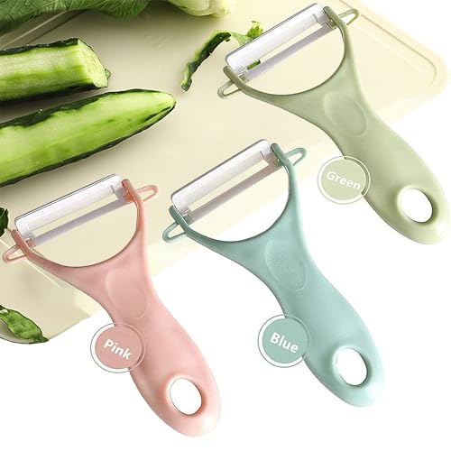 WDEC 3 Pack Ceramic Peeler, Apple Peeler, Speed Peeler, Potato Peelers Fruit Peeler Home Kitchen Tools, Vegetables Peeler Advanced Ceramic Peeler Sharp Rust Prevention, Nordic Pink Blue Green