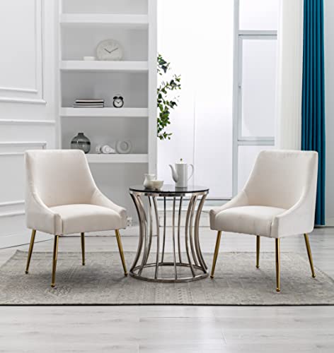Restworld Velvet Dining Chairs Set Of 2, Furniture Collection Modern Contemporary Upholstered With Polished Gold Metal Legs(Beige) #TOP1