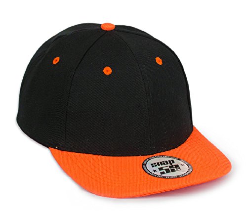 Image of MFAZ Morefaz Ltd Kids Two Tone Snapback Flat Peak Cap Boy Girl Children Summer Sun Hat Protection Sport (Orange)