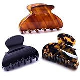Womens Hair Clips Medium Claw Clips Tortoise Hair Jaw Clips Celluloid Hair Claw Clamps Acetate Hair Clip 3 Pack,Tortoise Shell/Black/Brown