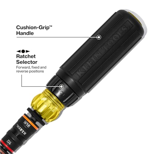 Image of Klein Tools 32910RCHT Impact Driver, 7-in-1 SAE Impact Socket Set with Ratcheting Handle, Flip Socket with 1 /4, 5 /16, 3 /8, 7 /16, 1 /2 and 9 /16-Inch Nut Driver Sizes and 1 /4-Inch Bit Holder