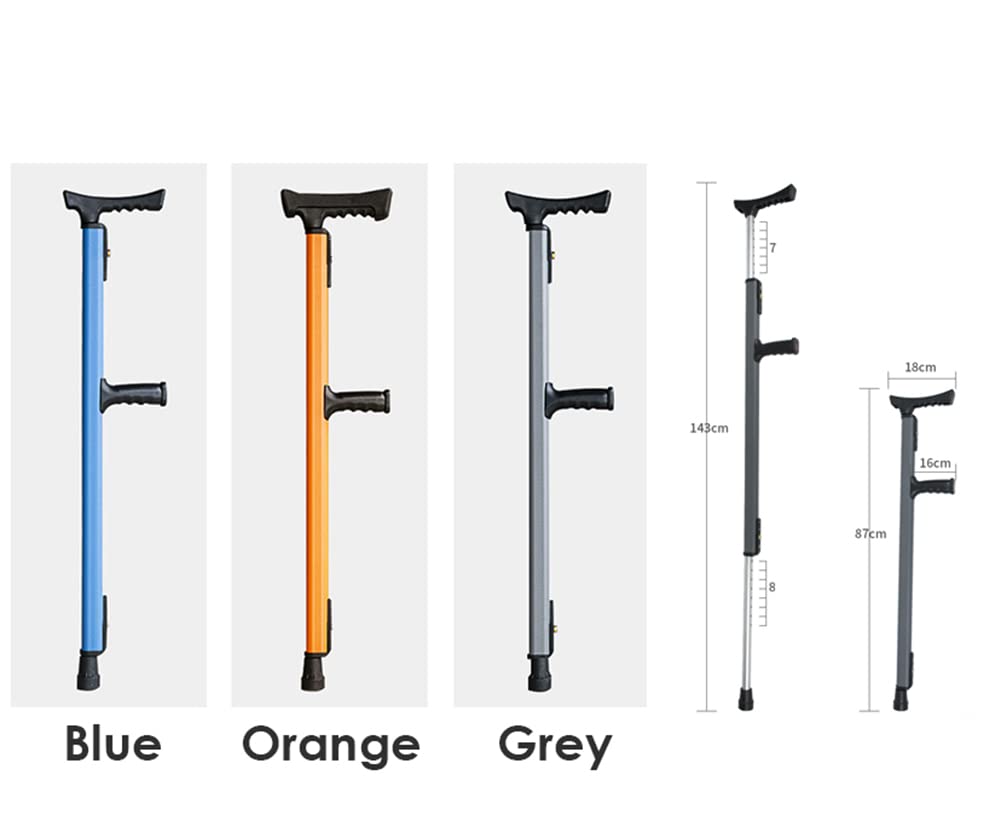 Bastón Muleta Ajustable para Las Axilas para Adultos, Bastón De Aluminio De Moda para Hombres, Mujeres, Gris/Naranja/Azul, Carga De 200 Kg/440 Libras, 1 Unidad