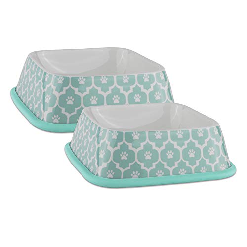 Bone Dry Lattice Collection Pet Bowl & Canister, Squares - 6.75 X 6.75 X 2", Aqua #TOP9
