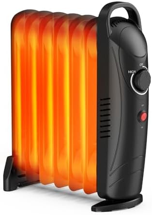 Air Choice Oil Heaters for Indoor Use, 700W Radiator Heater, Overheat Protection, Silent Operation, Adjustable Thermostat with 2 Heat Settings, Compact Electric Heater for Bedroom Office Desk, Black