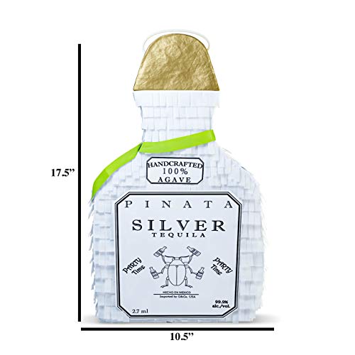 White Tequila Bottle Piñata with Stick - 17.5" x 10.5" x 3.5" Perfect for Adults Party Decorations, Photo Prop, Birthday, Funny Anniversary, 21 birthday - Fits candy/favors - Thumbnail 2